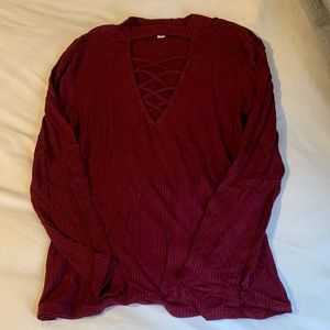 Lace front maroon top